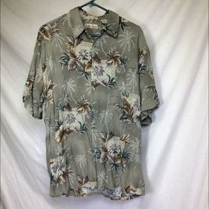 Hollis River Men’s Tan Green Palm Tree Hawaiian Style Shirt SzM